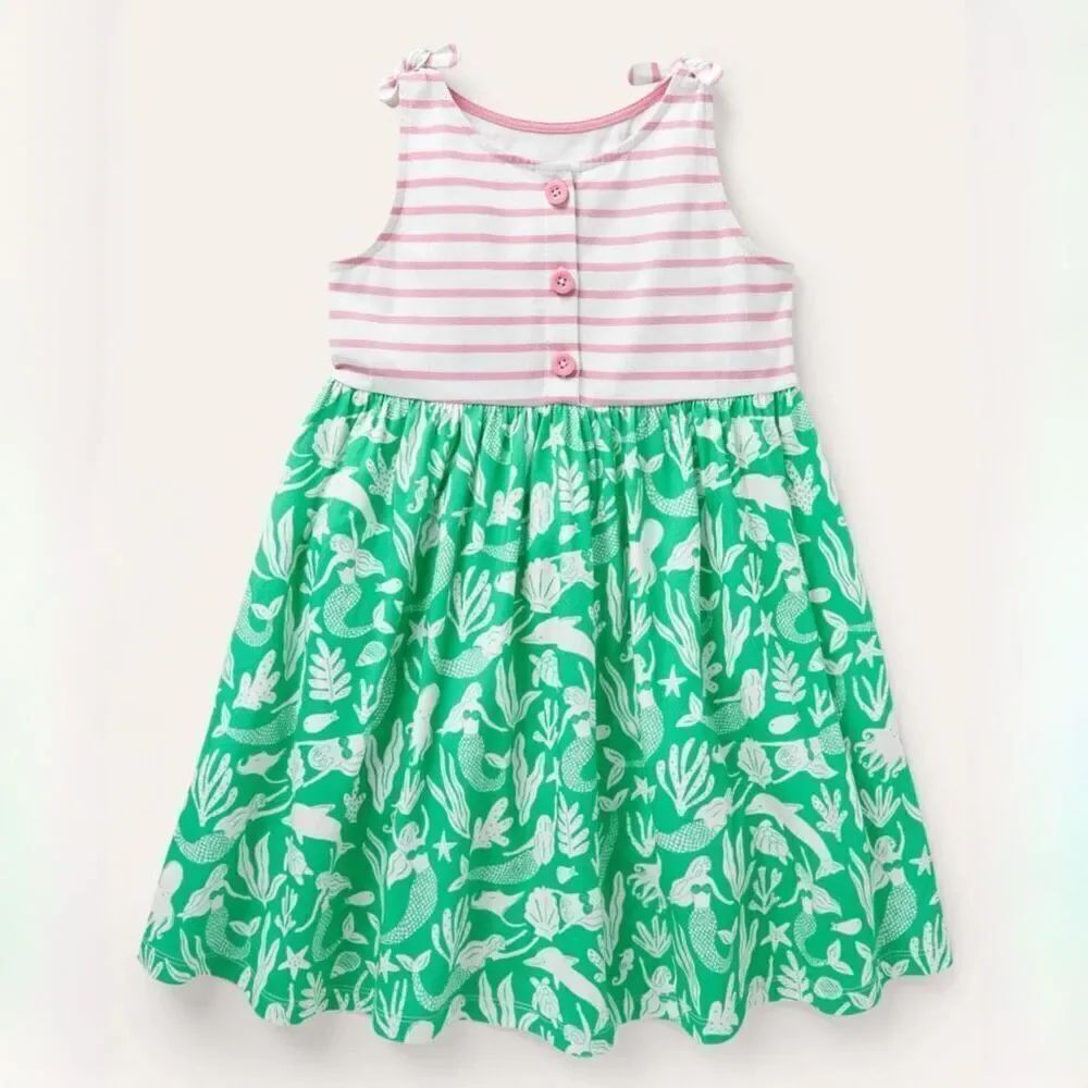 Mini Boden Tie Shoulder Hotchpotch Dress Tropical Green Mermaid size 6-7